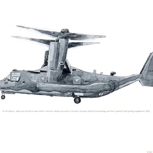 USAF V-22 Osprey transport tilt-rotor aircraft watercolor print, 8&quot;x10&quot;