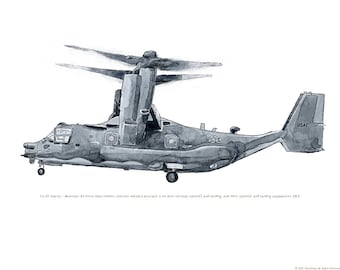 USAF V-22 Osprey transport tilt-rotor aircraft watercolor print, 8"x10"