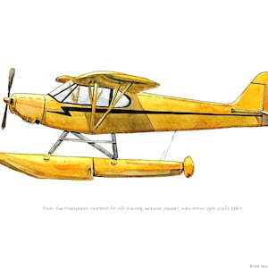 Piper Cub Floatplane / Seaplane vintage airplane watercolor print, 8x10 image 1