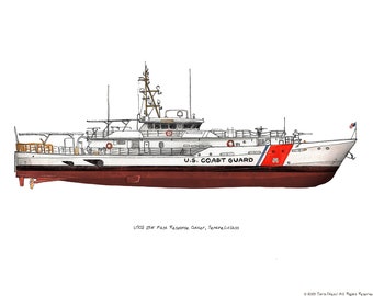 USCG 154' Sentinel-class cutter, Coast Guard watercolor print, 8x10"
