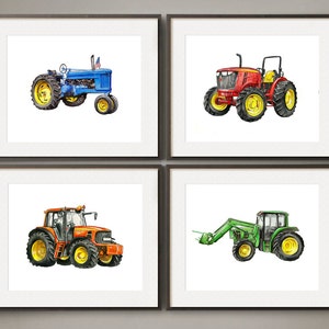 Hay Bale Green Farm Tractor watercolor print, 8x10 image 4