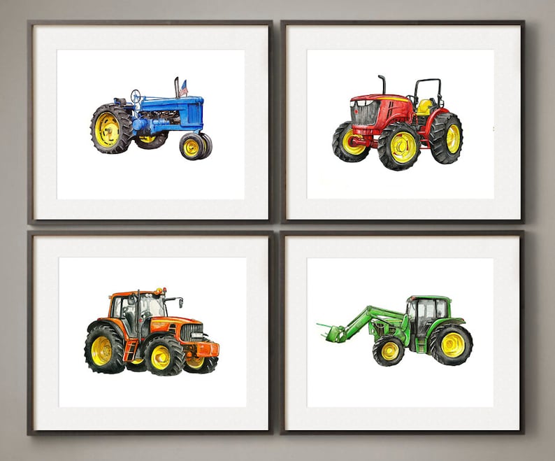 Hay Bale Green Farm Tractor watercolor print, 8x10 image 4