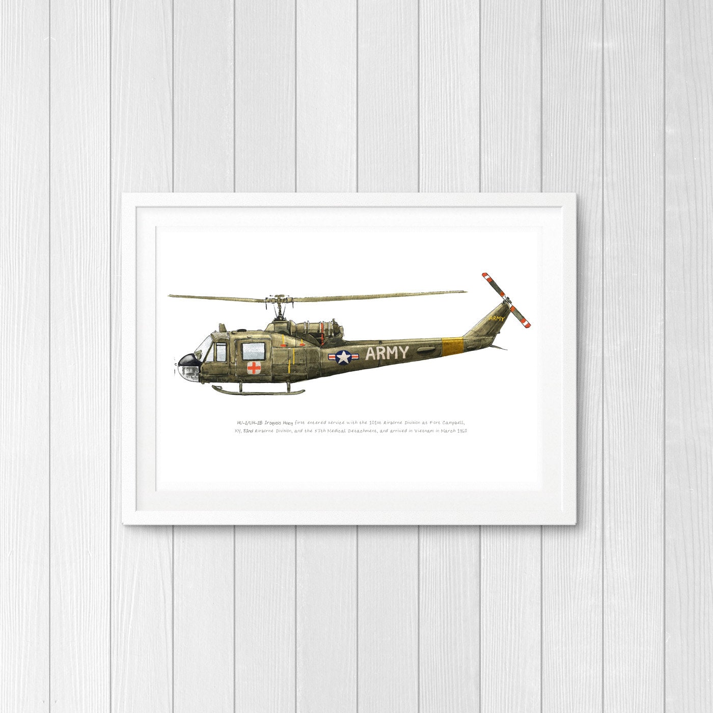 UH-1 イロコイ ヒューイ、アメリカ陸軍航空水彩画プリント、8x10