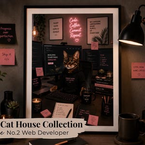 The Cat House Collection | Office - No.2 Web Developer | Funny Cat Wall Art | Modern Office Decor | Printable Bengal Cat Poster