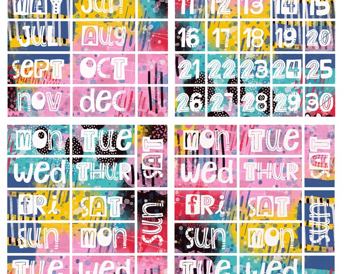 Collage numbers, Days, Months for Journal and planners
