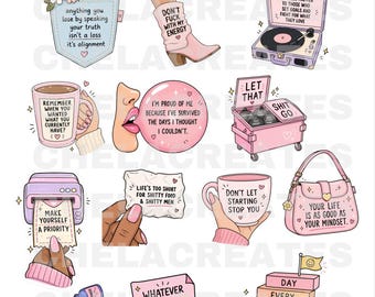 Positive Vibes Quote Images PDF DIY Sticker Sheet