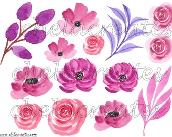 Pink Water Color Flowers Printable