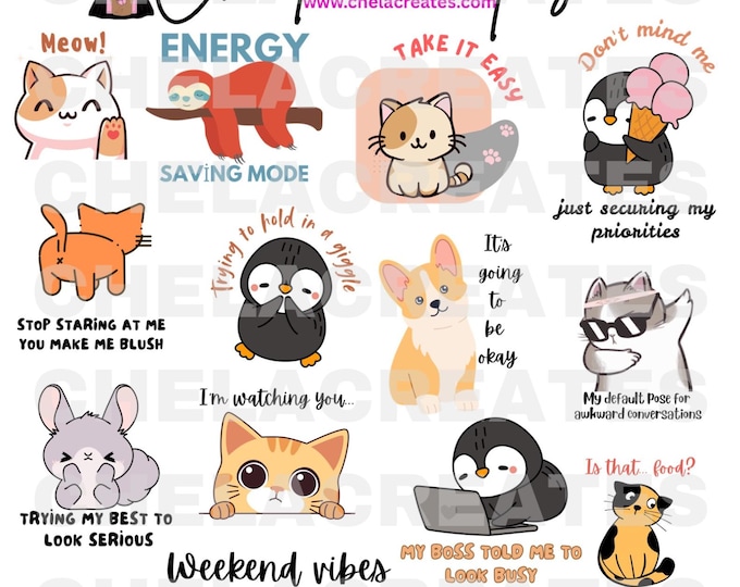 Kawaii funny printable sticker sheet pdf pre cropped