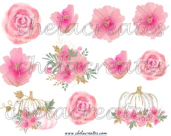 Pink flowers and Pumpkins Printable