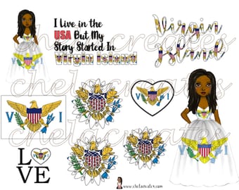 Virgin Island Pride Girl ...Printable Collage Sticker