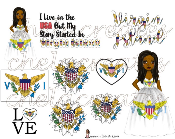 Virgin Island Pride Girl ...Printable Collage Sticker