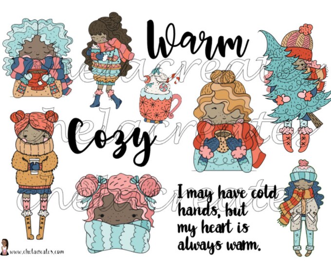 Winter Cozy Folk Girl....Printable...Light and Dark skin