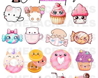 Kawaii Sweets Printable sticker sheet PDF pre cropped