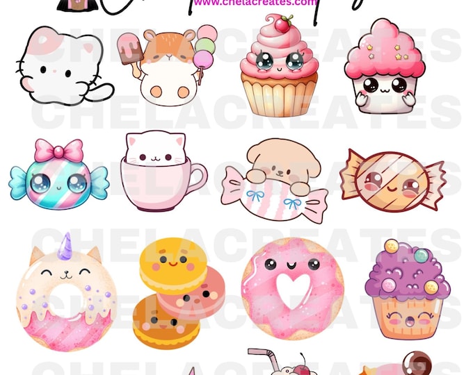 Kawaii Sweets Printable sticker sheet PDF pre cropped