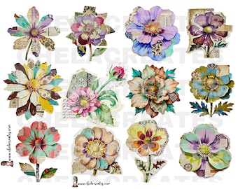 Mix Media Collage Flowers Printable PDF