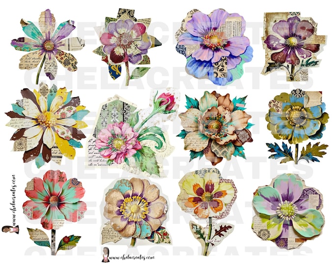 Mix Media Collage Flowers Printable PDF
