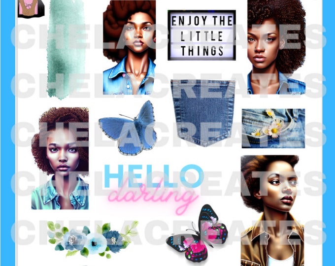 Featured listing image: Denim Girls Collage GoodNotes Sticker Sheet