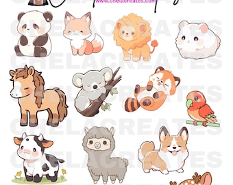 Kawaii Animals printable sticker sheet PDF pre cropped