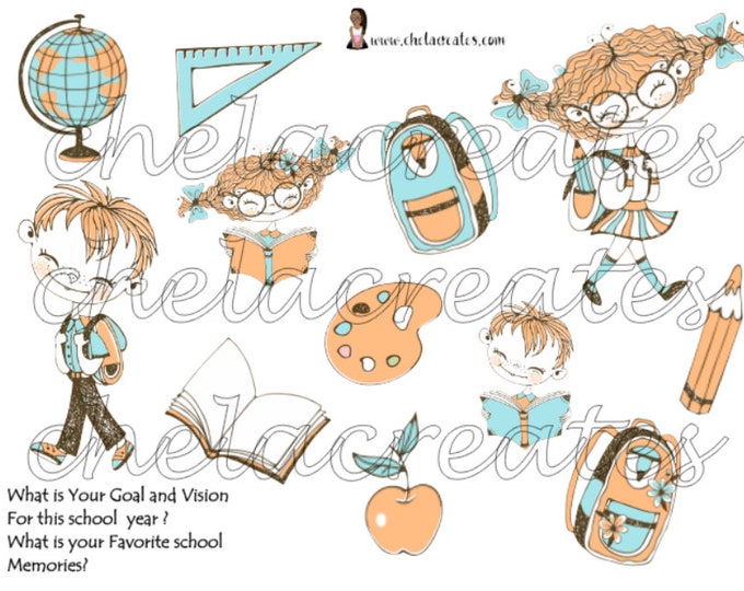 Kids Back To School digital stickers and Journal prompts LS