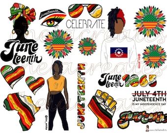 Juneteenth 2022 Printable Collage Ephemera Sticker sheet Large and Mini images