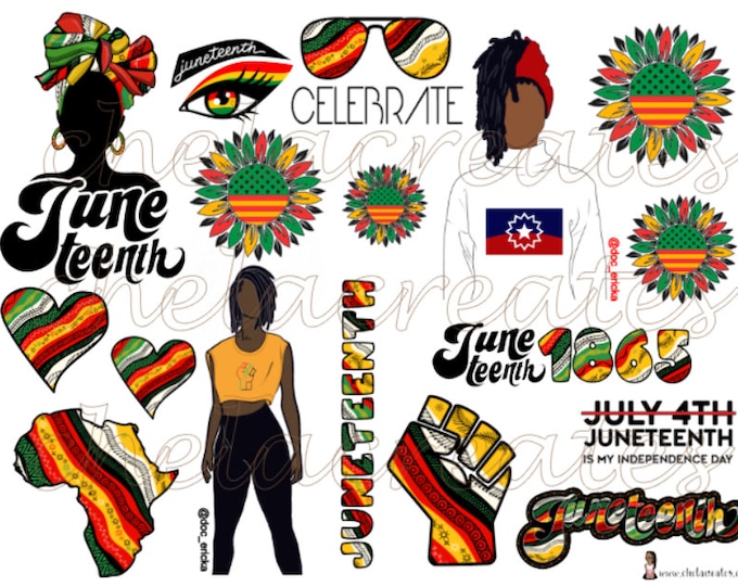 Juneteenth 2022 Printable Collage Ephemera Sticker sheet Large and Mini images