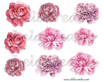 Pink Brush Paint Flowers Printable