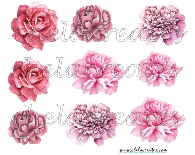 Pink Brush Paint Flowers Printable