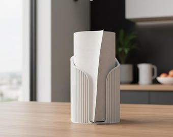 Moderne papieren handdoekhouder | Minimalistisch keukendecor | 3D-geprint | Beige crème | Badkameropberger