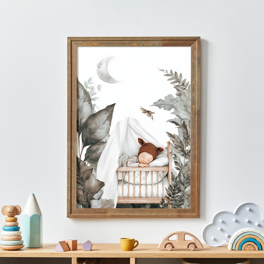 Sleeping Baby Nursery Art Print: Digital Download, Moon and Greenery - Etsy