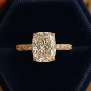 Bague de fiançailles solitaire diamant taille coussin allongé 3 carats – Alliance solitaire coussin – Cadeau de promesse pour elle