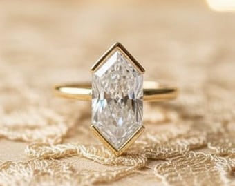 Dutch Marquise Moissanite Engagement Ring, Bezel Set Comfort Fit