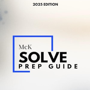 Puede incluir: Una portada de libro con el texto "2025 EDITION" en la parte superior. El título "SOLVE PREP GUIDE" está en letras negras grandes y en negrita, con "McK" encima, encerrado en un cuadrado azul. El texto "How to prepare for the Sea Wolf, Red Rock, and Ecosystem Games" está en la parte inferior.
