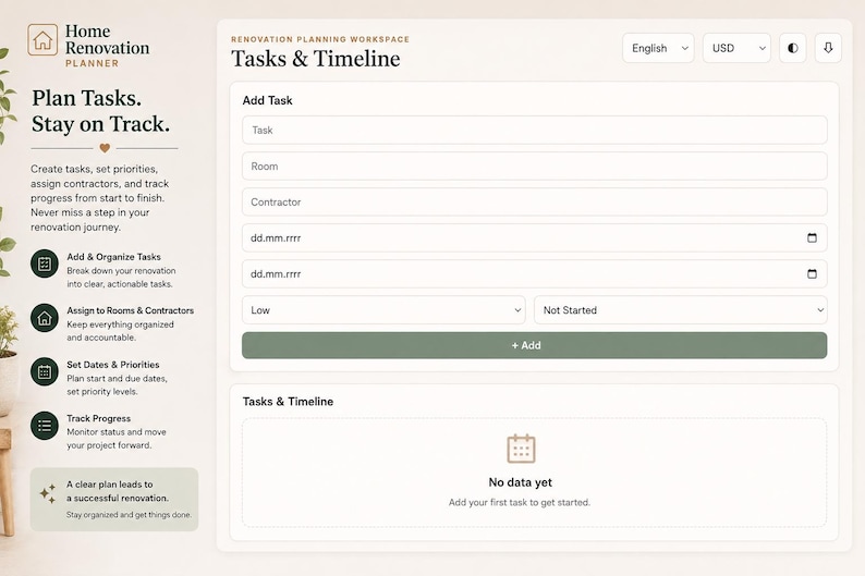 Home Renovation Planner App | Digital Remodel Planner | Budget, Expenses, Rooms, Tasks, Before & After, Materials Tracker image 6