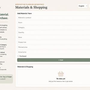 Home Renovation Planner App | Digital Remodel Planner | Budget, Expenses, Rooms, Tasks, Before & After, Materials Tracker image 7