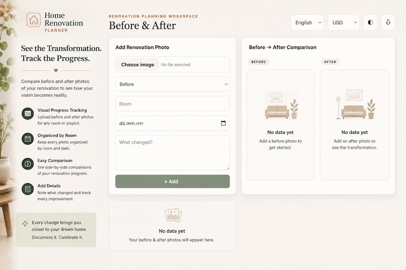 Home Renovation Planner App | Digital Remodel Planner | Budget, Expenses, Rooms, Tasks, Before & After, Materials Tracker image 5