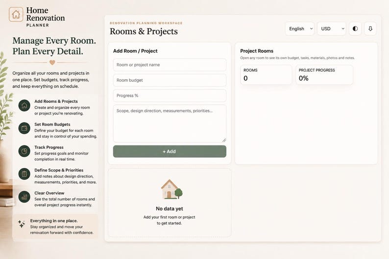 Home Renovation Planner App | Digital Remodel Planner | Budget, Expenses, Rooms, Tasks, Before & After, Materials Tracker image 4