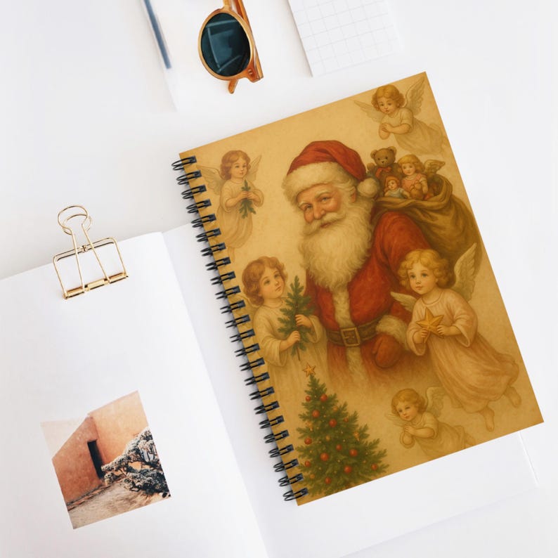 Vintage Santa Spiral Notebook | 118 Lined Pages | Christmas Journal ...