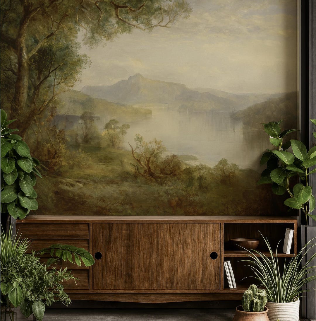 Scenic Wallpaper Mural Countryside Landscape, Vintage Landscape Wall ...