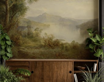 Scenic Wallpaper Mural Countryside Landscape, Vintage Landscape Wall Mural Peel and Stick, Classic Romantic Landscape Wallpaper Custom Size