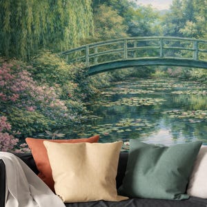 Garden Landscape Wallpaper Murals, Green Nature Wallpaper with Romantic Water Lily Pond, Scenic Mural Peel and Stick and Traditional image 5