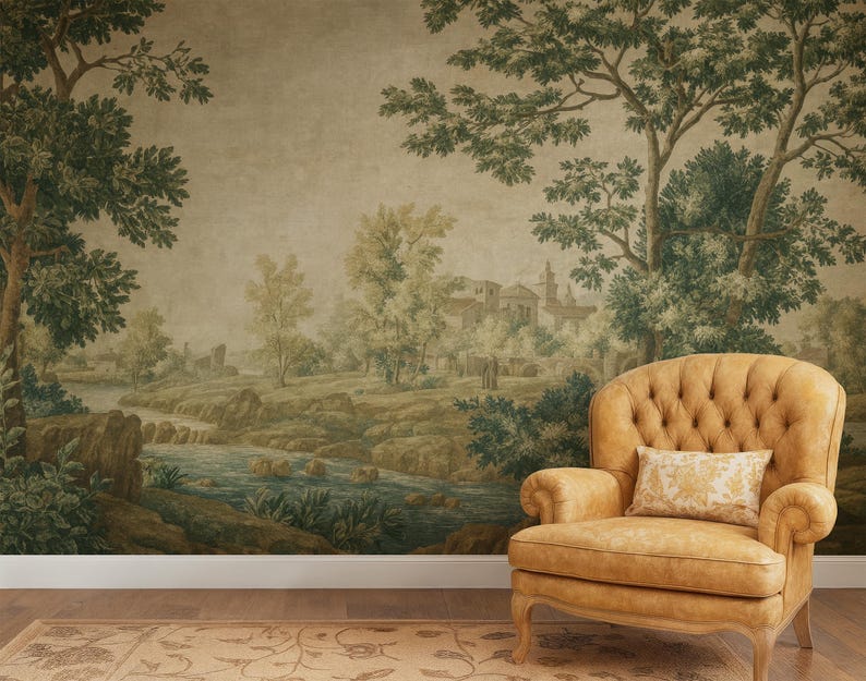 Landscape Wallpaper Country Style Pastoral Bedroom Mural Green Scenic ...