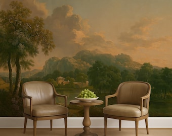Vintage Landscape Wallpaper Mural, Moody Scenic Wallpaper Canvas Peel and Stick and Traditional, Accent Wall Landscape Mural