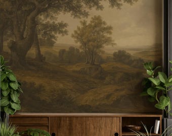 Dark Landscape Wallpaper, Moody Forest Wallpaper Mural, Dark Green Scenic Wallpaper, Classic Modern Home Decor Accent Wall Landscape
