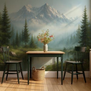 Pine Forest Wallpaper, Mountain Forest Mural Wallpaper Misty Landscape for Living Room & Bedroom, Landscape Wallpaper, Pine Tree Wallpaper