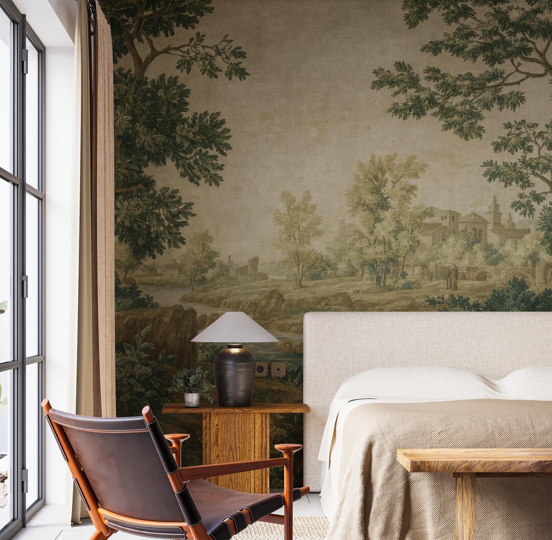 Landscape Wallpaper Country Style Pastoral Bedroom Mural Green Scenic ...