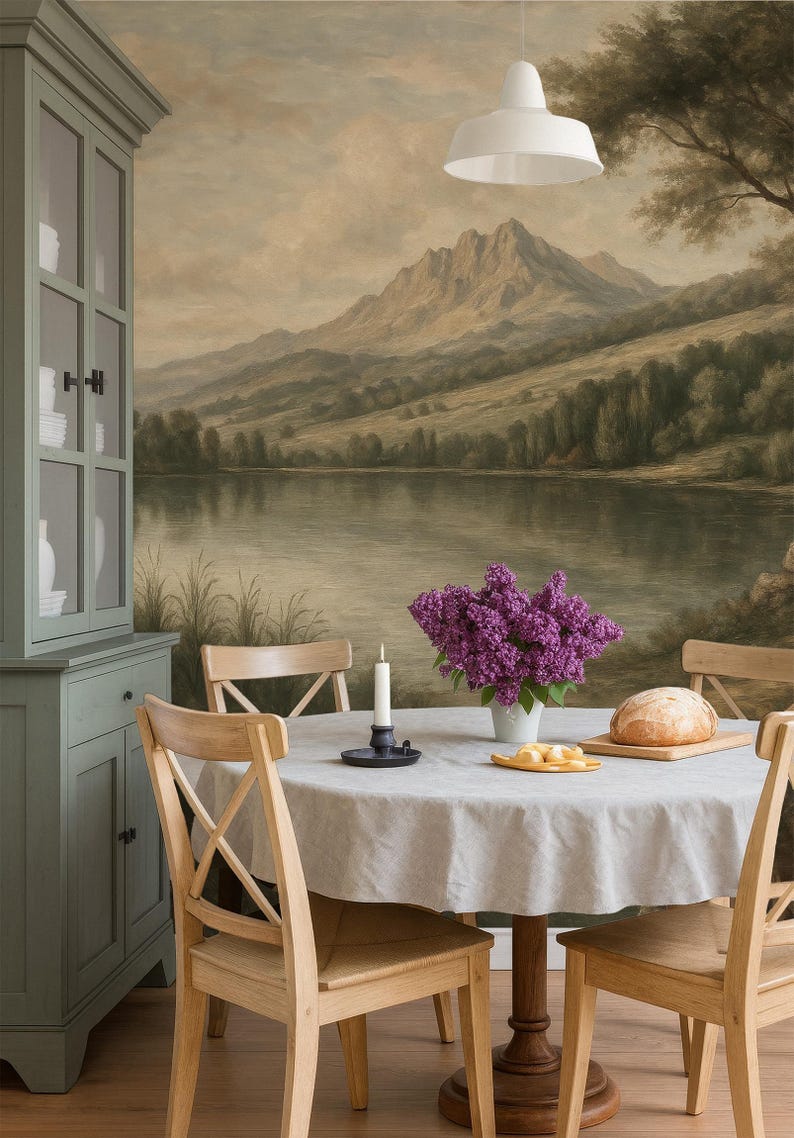 Scenic Wallpaper Mural Vintage Landscape Wall Mural, Traditional Scenic ...