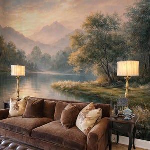 Pastoral Landscape Mural Wallpaper, Rural Forest and Lake Wallpaper Mural Countryside, Scenic Mural Peel and Stick and Traditional image 1
