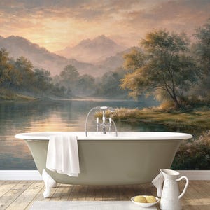 Pastoral Landscape Mural Wallpaper, Rural Forest and Lake Wallpaper Mural Countryside, Scenic Mural Peel and Stick and Traditional image 4