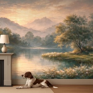 Pastoral Landscape Mural Wallpaper, Rural Forest and Lake Wallpaper Mural Countryside, Scenic Mural Peel and Stick and Traditional image 3