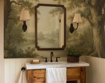 Landscape Wallpaper for Bathroom or Bedroom Wall Decor, Green Forest Wallpaper Peel and Stick and Traditional, Accent Wall Landscape Mural